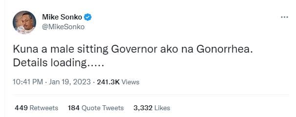 Mike sonko mikesonko kuna a male sitting governor ako na gonorrhea. details load