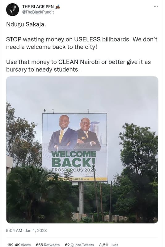 The black pen theblackpundit ndugu sakaja stop wasting money on useless billboar
