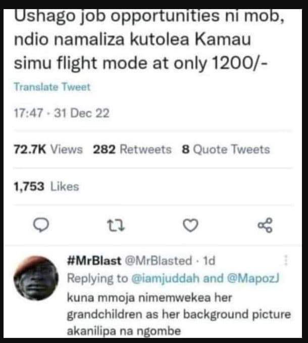 Ushago j06 opportunities ni mob, ndio namaliza kutolea kamau simu flight mode at