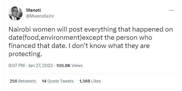 Manoti mwendiajnr nairobi women will post everything that happened on datefood,e