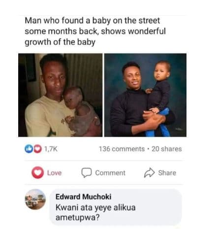 Man who found a baby on the street some months back, shows wonderful growth of t
