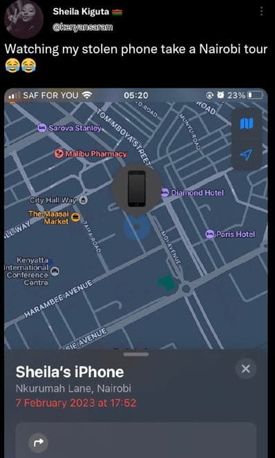 Sheila kiguta eylusaran watching my stolen phone take a nairobi tour saf for you