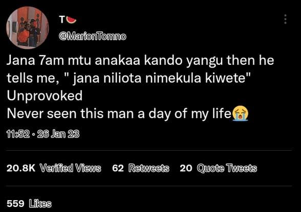 Mafoniomno jana 7am mtu anakaa kando yangu then he tells me jana niliota nimekul