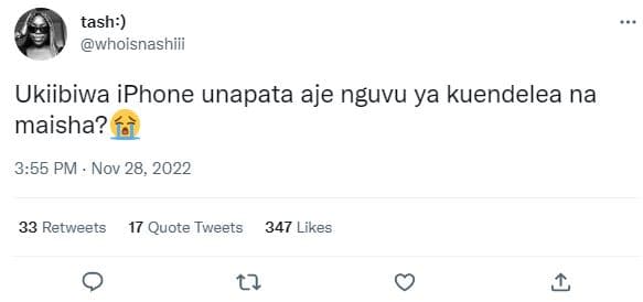 Tash whoisnashiii ukiibiwa iphone unapata aje nguvu ya kuendelea na maisha? 3.55
