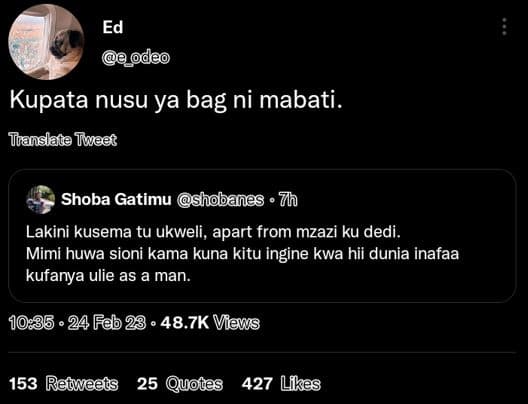 Ed deo kupata nusu ya bag ni mabati. translate tieet shoba gatimu shobanes 7h la