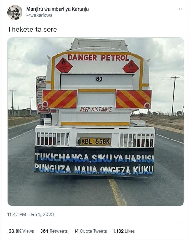 Munjiru wa mbari ya karanja wakariowa thekete ta sere danger petrol 80 keep dist