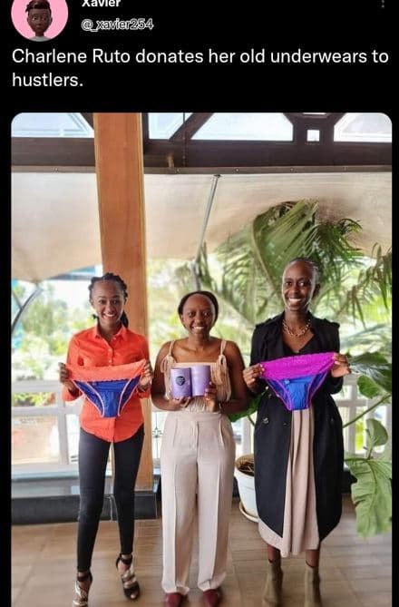Kavler xavfer254 charlene ruto donates her old underwears to hustlers.