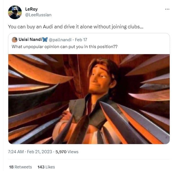 Leroy leerussian you can buy an audi and drive it alone without joining clubs us