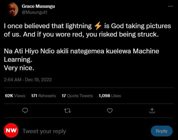 Grace musungu musungutt fonce believed that lightning is god taking pictures of
