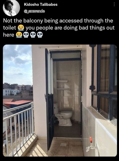 Kidosho talibabes smwendo not the balcony being accessed through the toilet you