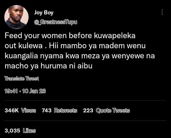 Joy boy greannessllpu feed your women before kuwapeleka out kulewa hii mambo ya