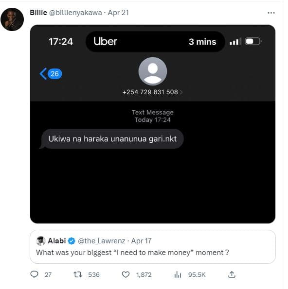 Billie billienyakawa apr 21 1724 uber 3 mins 254 729 831 508 text message today