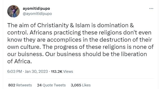 Ayomitidipupo ayomitidipupo the aim of christianity islam is domination control.