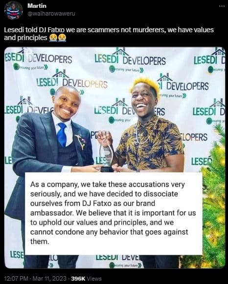 Martin waiharowaweru lesedi told dj fatxo we are scammers not murderers we have