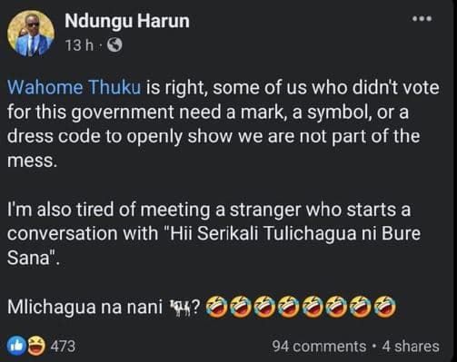 Ndungu harun 13 h wahome thuku is right, some of us who didnt vote for this gove