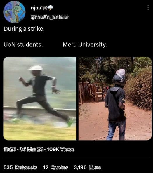 Njau 4 mandn mainar during a strike uon students. meru university. 26 06 mar 23