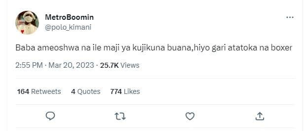 Metroboomin polo_kimani baba ameoshwa na ile maji ya kujikuna buana,hiyo gari at