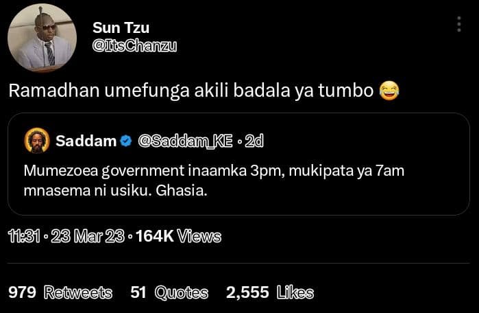 Sun tzu lschanzu ramadhan umefunga akili badala ya tumbo saddam ddam ke ' 2d mum