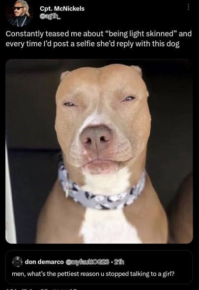 Cpt. mcnickels constantly teased me about being light skinned and every time l'd