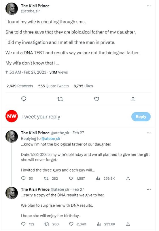 The kisii prince ateoe_sir found my wife is cheating through sms_ she told three