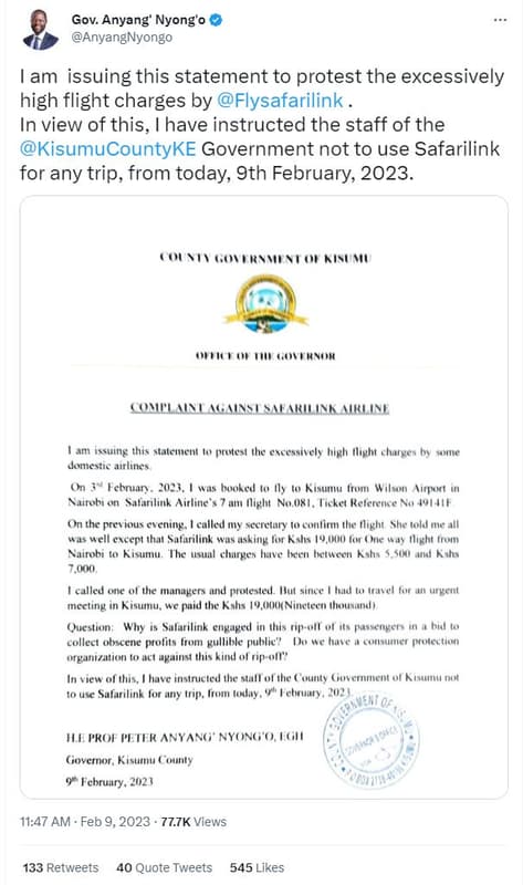 Gov anyang' nyong'o anyangnyongo am issuing this statement to protest the excess