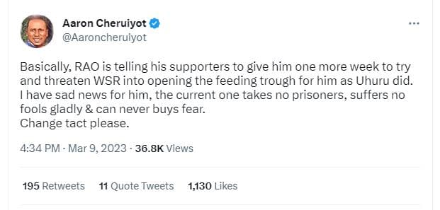 Aaron cheruiyot aaroncheruiyot basically rao is telling his supporters to give h