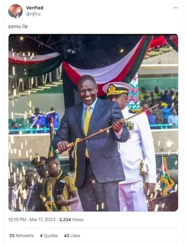 Verified njiiru samu lie 12.19 pm mar 17, 3,334 views 25 retweets 4 quotes 43 li