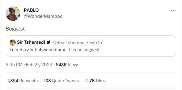 Pablo wondermahlobo suggest sir tshemedi realtshemedi feb 27 need zimbabwean nam