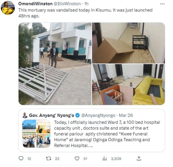 Omondiwinston itiswinston this mortuary was vandalised today in kisumu. it was j