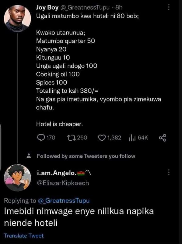 Joy boy _greatnesstupu 8h ugali matumbo kwa hoteli ni 80 bob kwako utanunua matu
