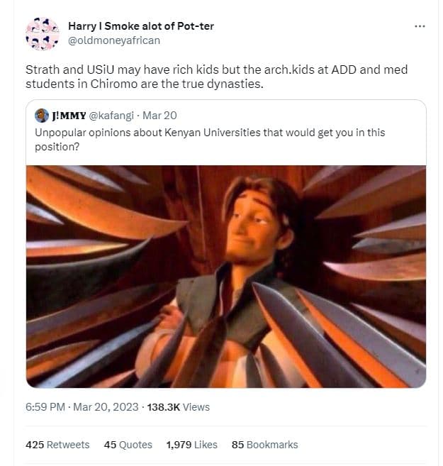 Harry smoke alot of potter oldmoneyafrican strath and usiu may have rich kids bu