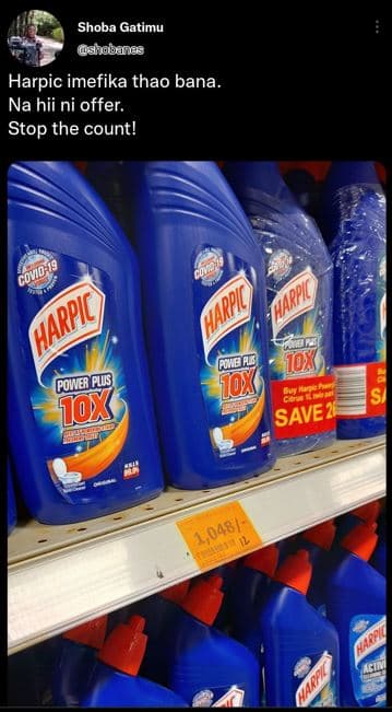 Shoba gatimu shobanngs harpic imefika thao bana. na hii ni offer. stop the count