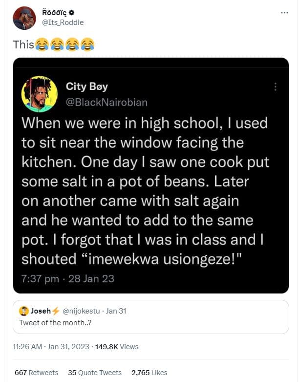 0ãjôię 0 its_roddie this city boy blacknairobian when we were in high school, us