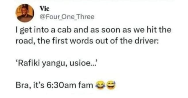 Vic four_one_three get into a cab and as soon as we hit the road, the first word