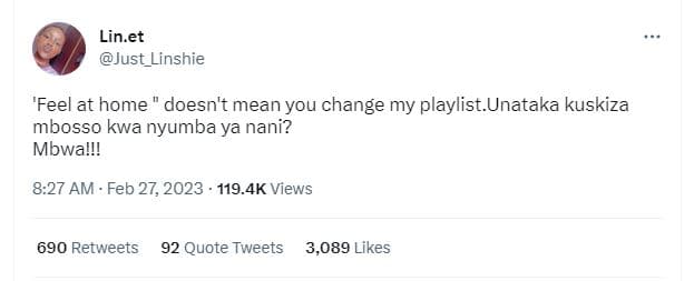 Lin et just_linshie feel at home doesn't mean you change my playlist .unataka ku