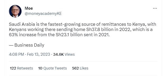 Moe moneyacademyke saudi arabia is the fastestgrowing source of remittances to k