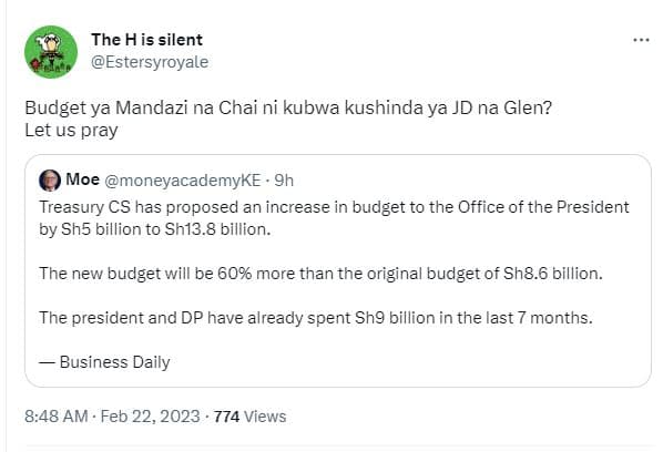 The his silent estersyroyale budget ya mandazi na chai ni kubwa kushinda ya jd n