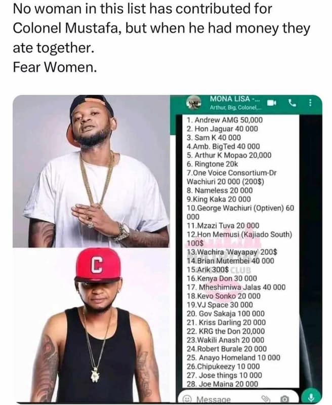 No woman in this list has contributed for colonel mustafa, but when he had money