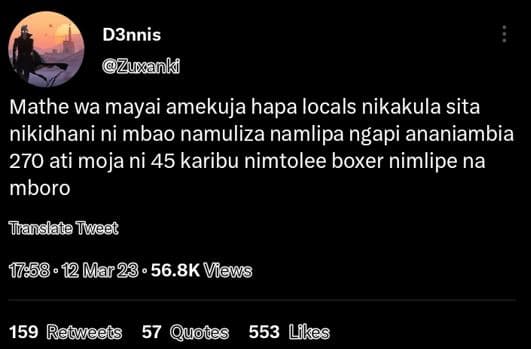D3nnis zuanki mathe wa mayai amekuja hapa locals nikakula sita nikidhani ni mbao