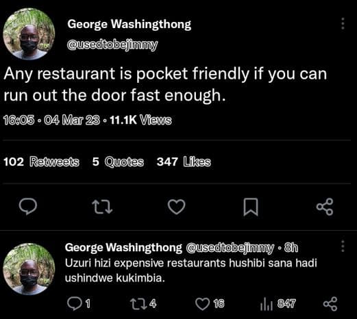George washingthong usedtobejimmy any restaurant is pocket friendly if you can r