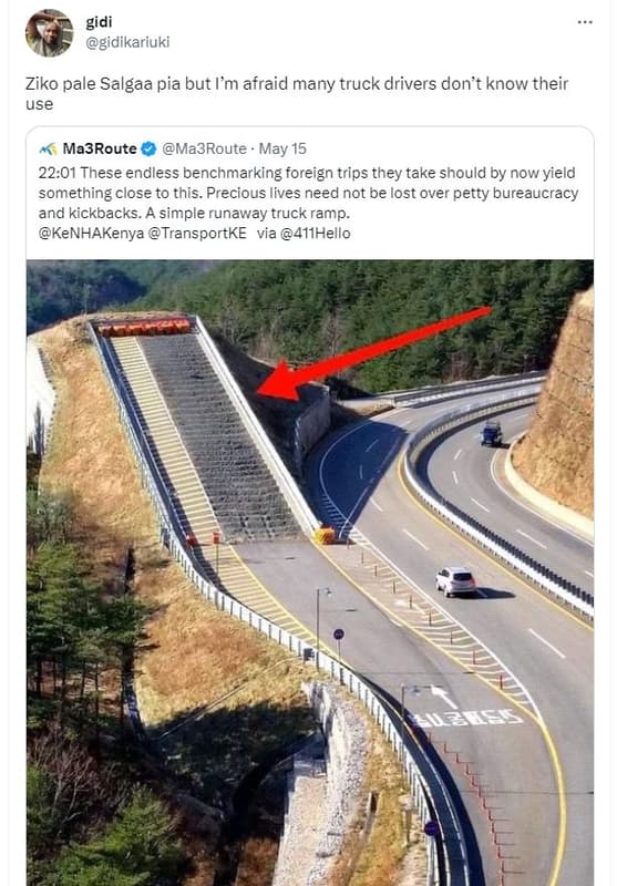 Gidi gidikariuki ziko pale salgaa pia but lm afraid many truck drivers don't kno