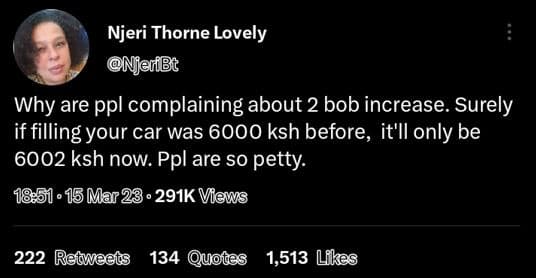 Njeri thorne lovely njerfbt why are ppl complaining about 2 bob increase. surely
