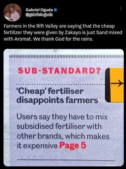 Gabriel oguda gabieloguda farmers in the rift valley are saying that the cheap f