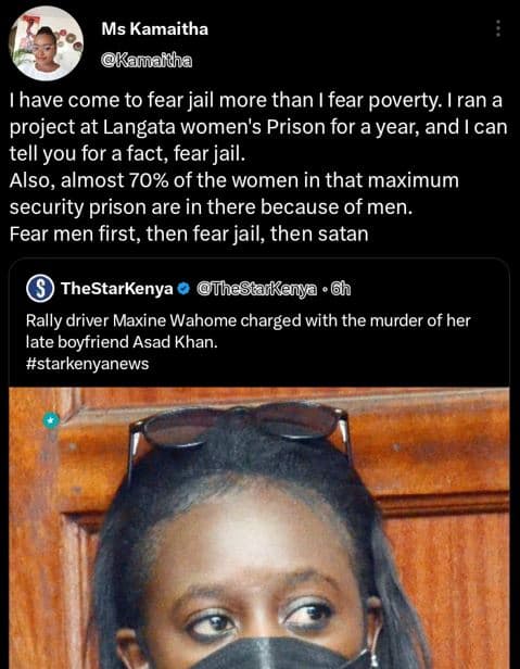 Ms kamaitha kamaitha have come to fear jail more than i fear poverty. ran a proj