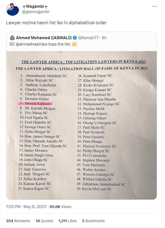 Mogambi geemogambi lawyer mzima haoni list iko in alphabetical order ahmed moham
