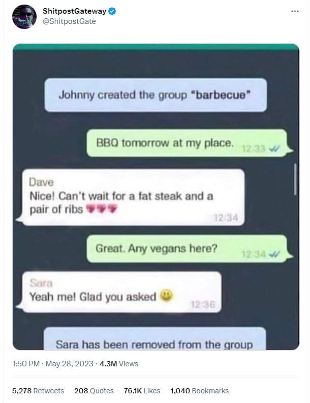 Shitpostgateway shitpostgate johnny created the group barbecue bbo tomorrow at m