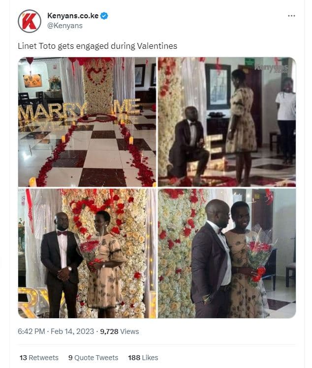 Kenyans.co.ke kenyans linet toto gets engaged during valentines 642 pm . feb 14,