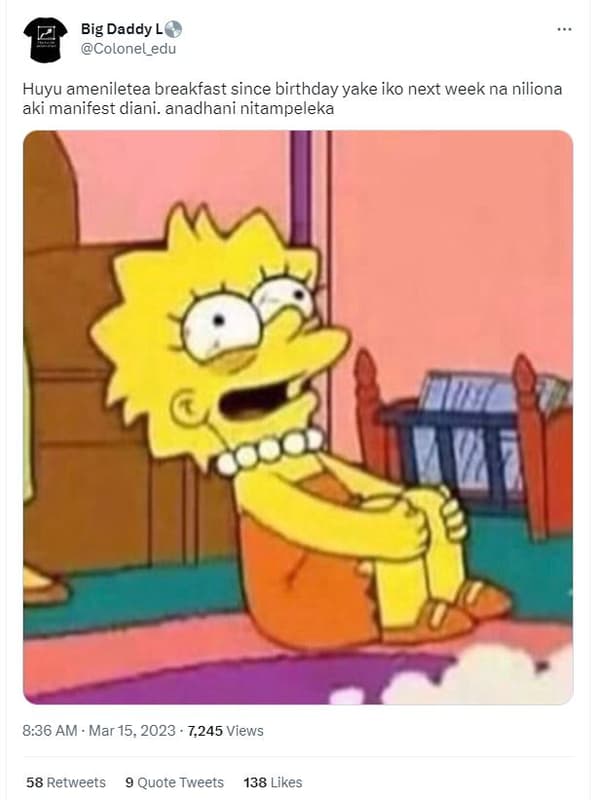 Big daddy l0 colonel_edu huyu ameniletea breakfast since birthday yake iko next