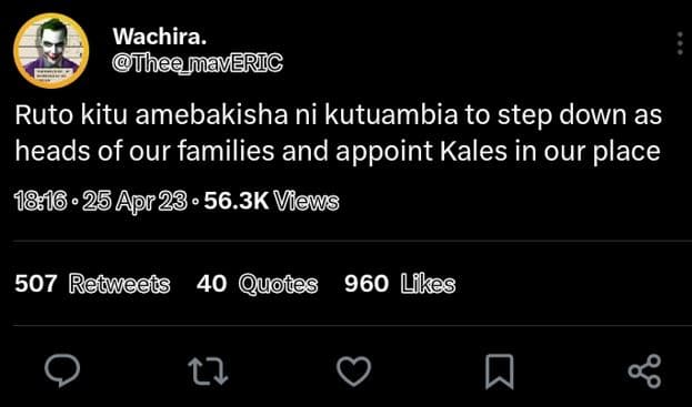 Wachira. theefaveric ruto kitu amebakisha ni kutuambia to step down as heads of