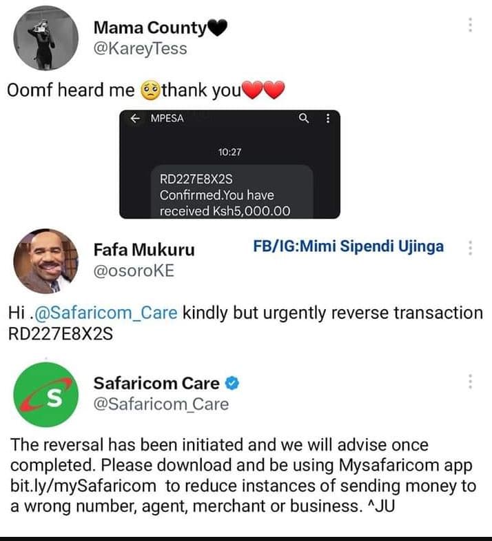 Mama county kareytess oomf heard me thank you mpesa 10.27 rd227e8x2s confirmed y